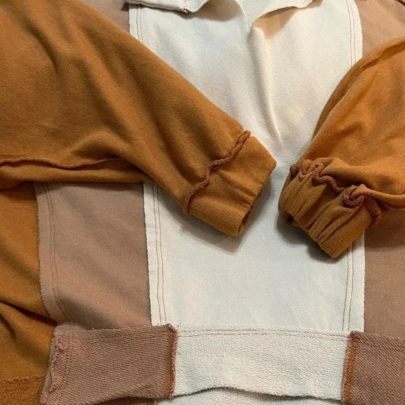 Sunland 17 Oversized Tan Brown Cream Contrast Patchwork Top. Size Small. - Picture 15 of 16